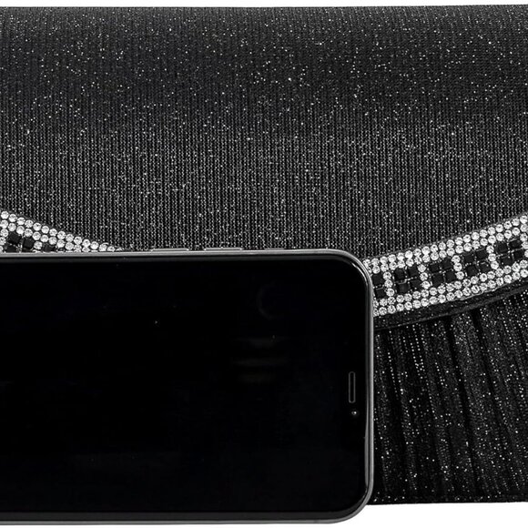 Pleated Evening Clutch Bag Rhinestone Envelope Handbag Small Glitter Shoulder Cr - Picture 4 of 8